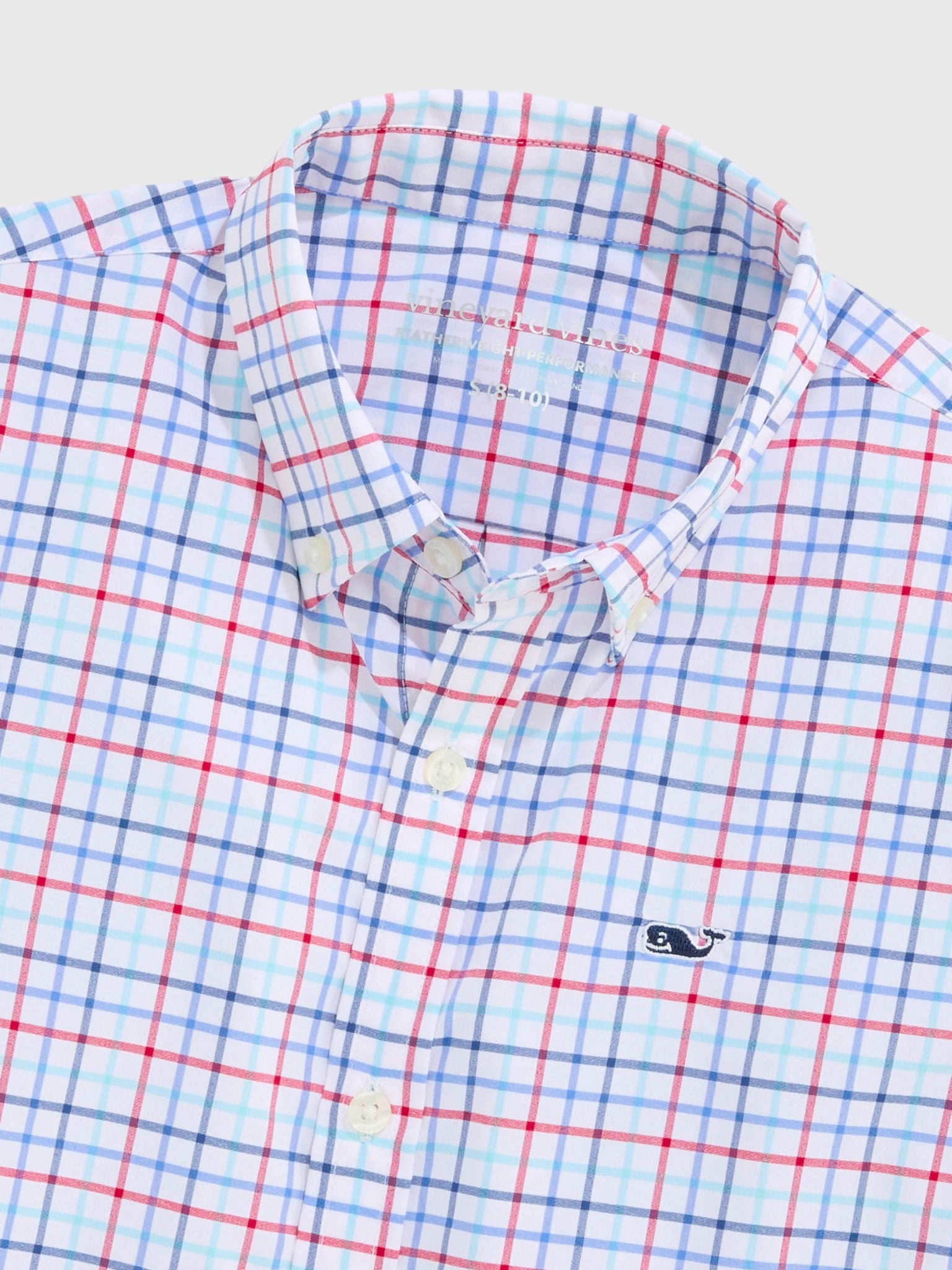 Vineyard Vines Boys' Performance Bomb Pop Tattersall Featherweight Shirt - Saint Bernard