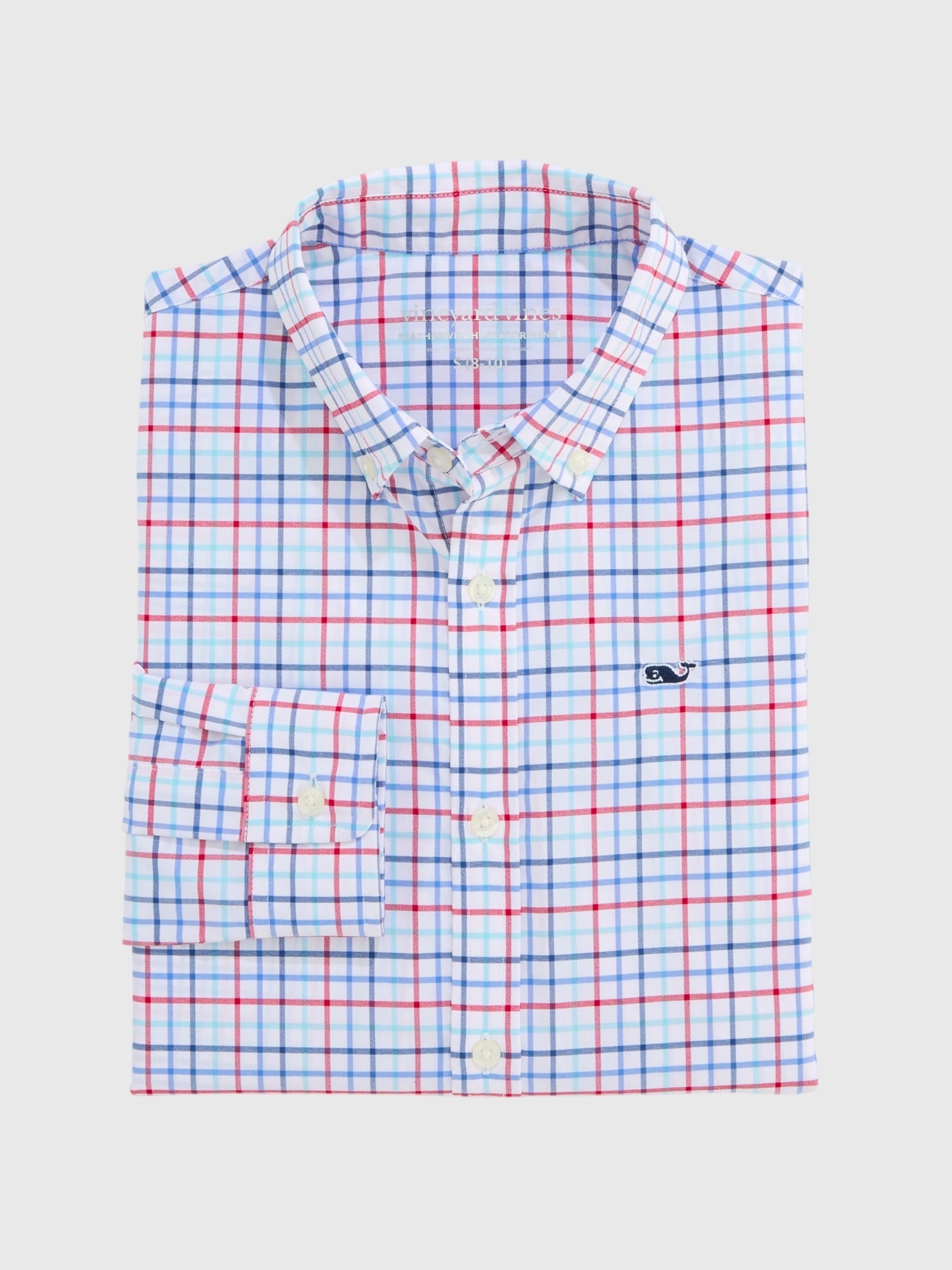 Vineyard Vines Boys' Performance Bomb Pop Tattersall Featherweight Shirt - Saint Bernard