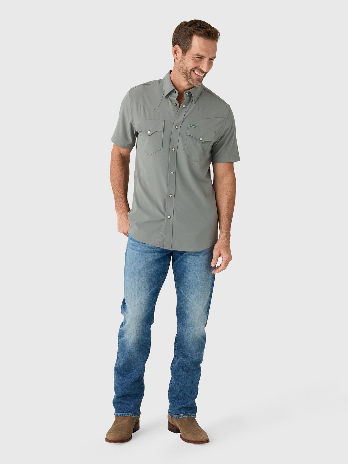 Tecovas Men's Performance Western Short Sleeve Pearl Snap Shirt - Saint Bernard
