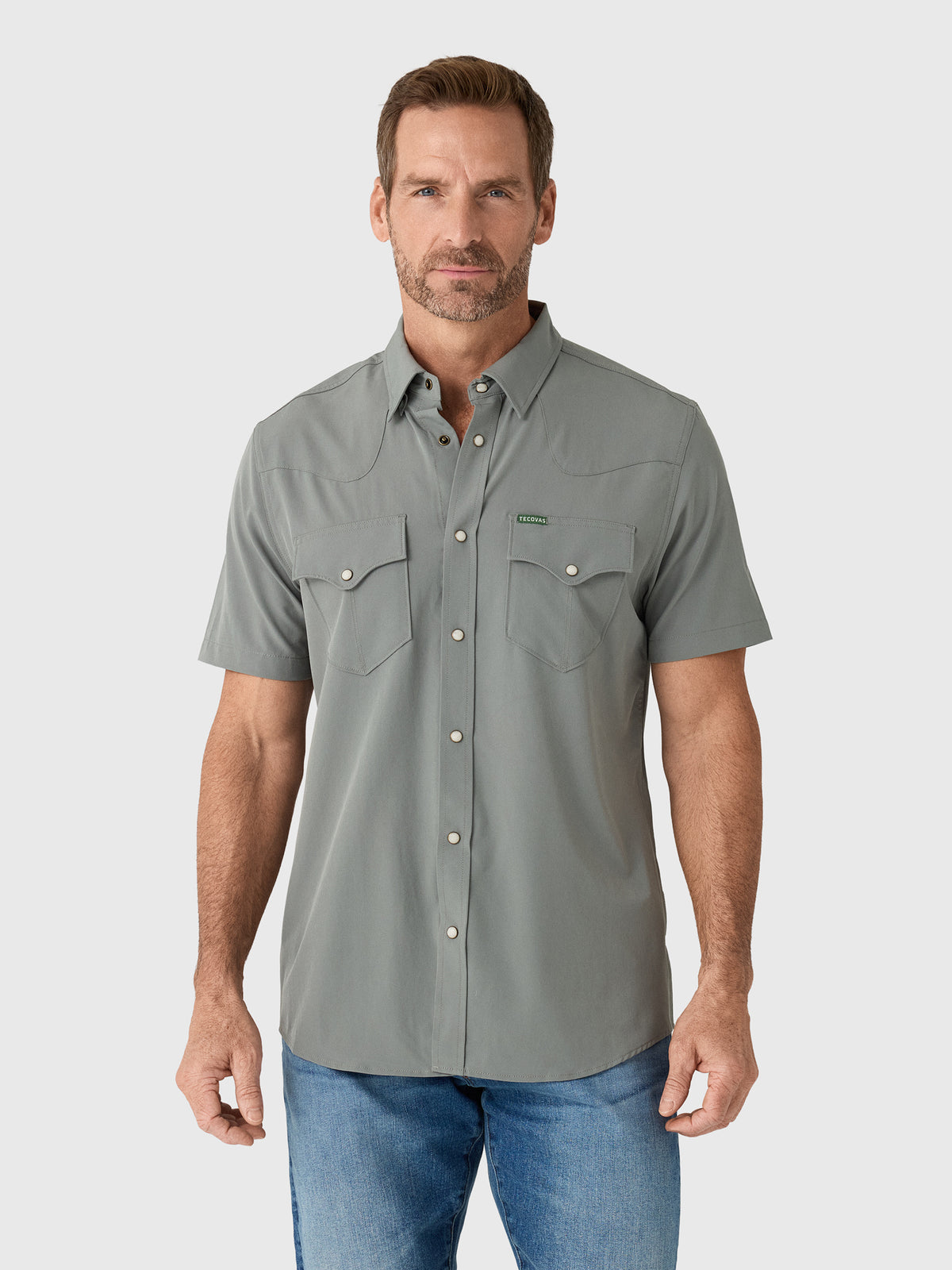 Tecovas Men's Performance Western Short Sleeve Pearl Snap Shirt - Saint Bernard