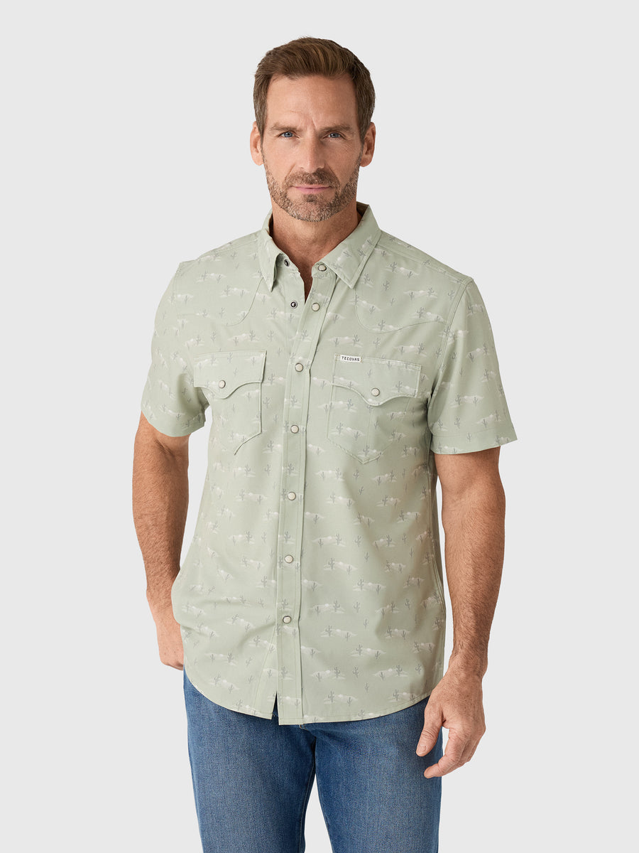 Tecovas Men's Performance Western Short Sleeve Pearl Snap Shirt - Saint Bernard