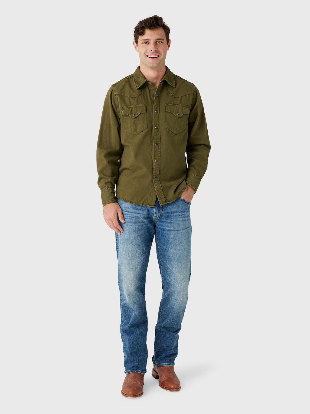 Tecovas Men's Denim Long Sleeve Pearl Snap Shirt - Saint Bernard