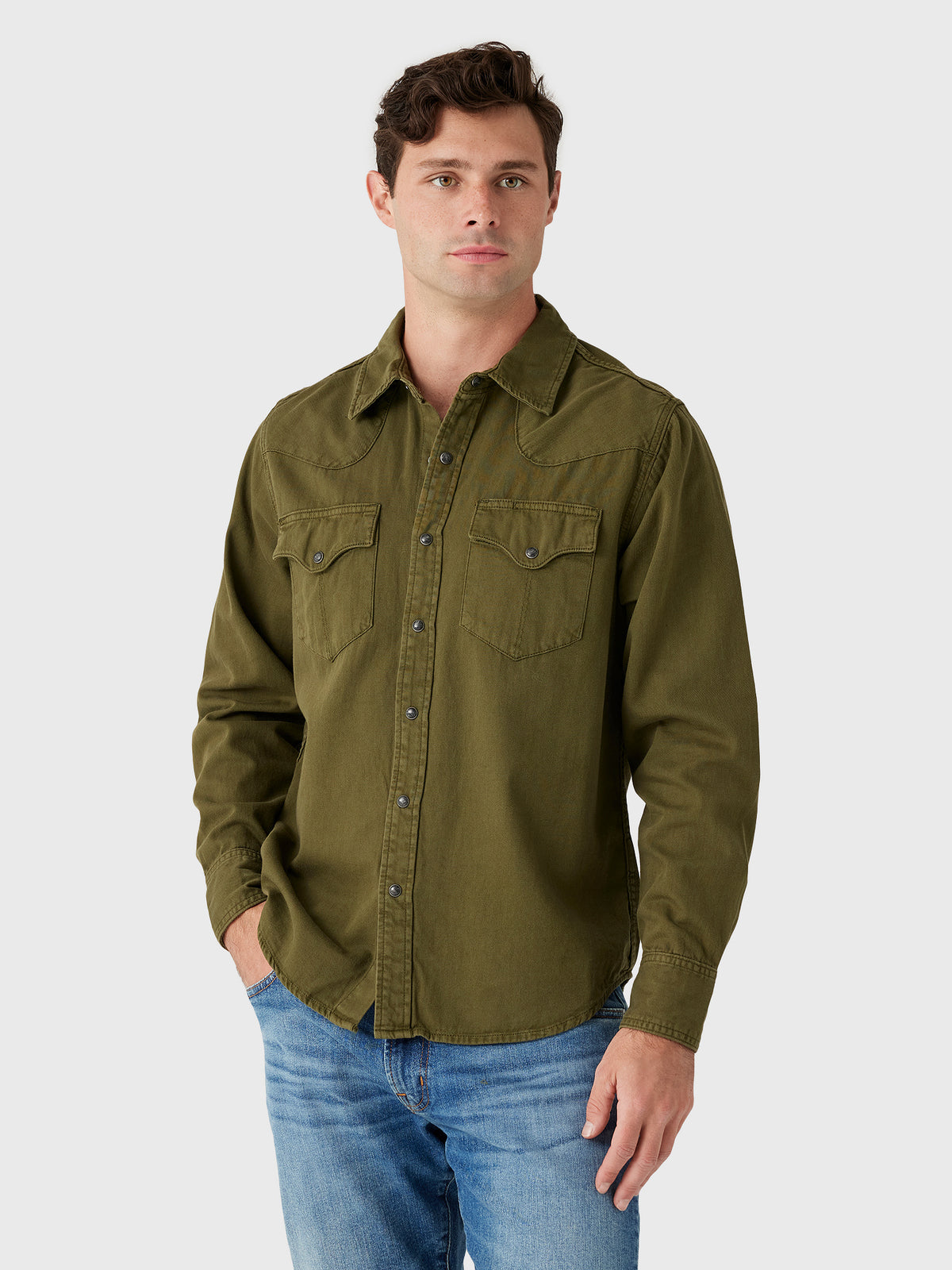 Tecovas Men's Denim Long Sleeve Pearl Snap Shirt - Saint Bernard