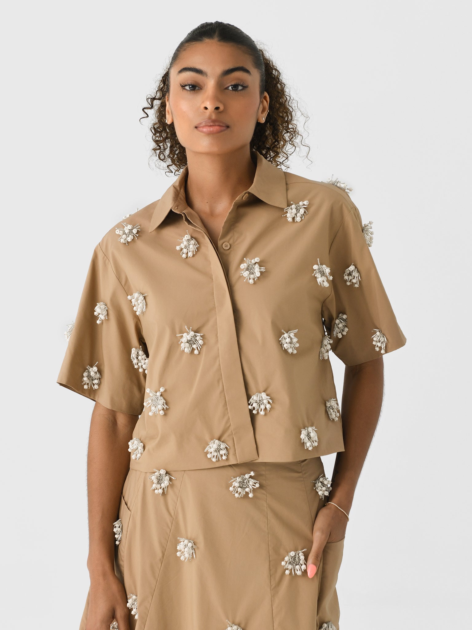 Simkhai Women's Cosmo Embellished Camp Shirt - Saint Bernard