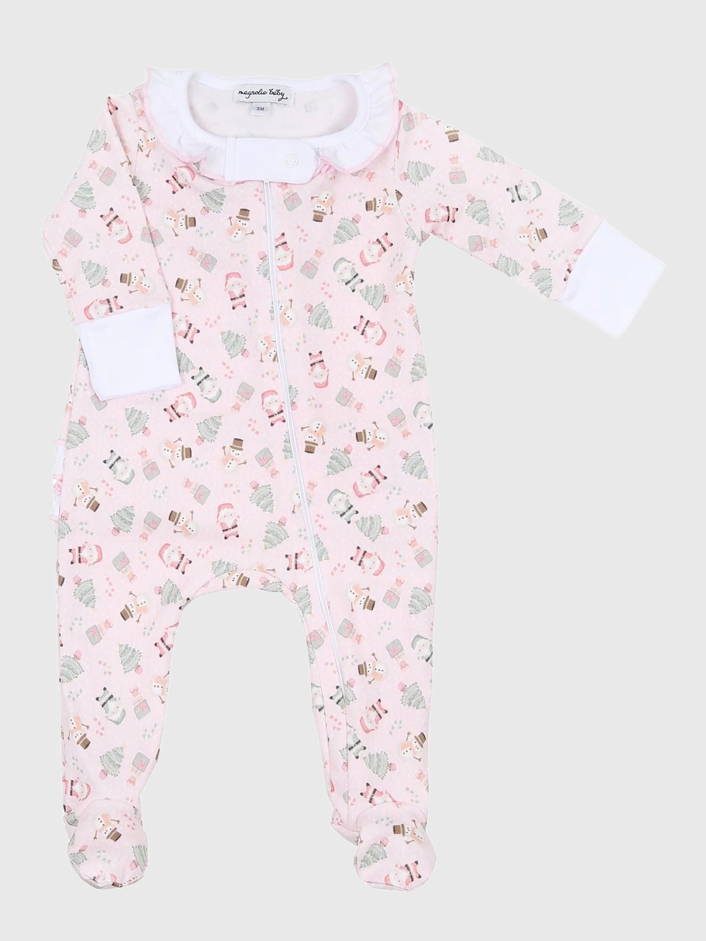 Magnolia Baby Baby Girls' Sweet Little Christmas Print Ruffle Zip Footie - Saint Bernard