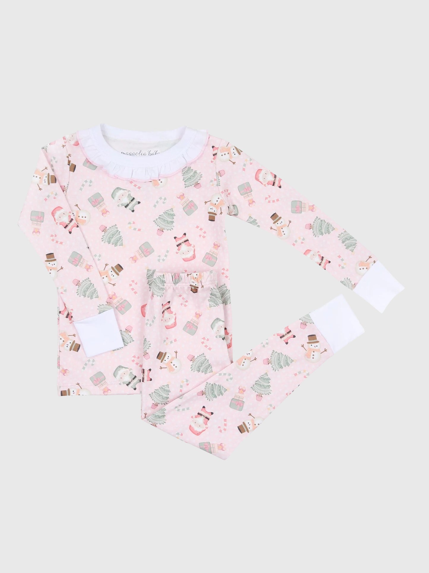 Magnolia Baby Girls' Sweet Little Christmas Ruffle Long Pajama Set - Saint Bernard
