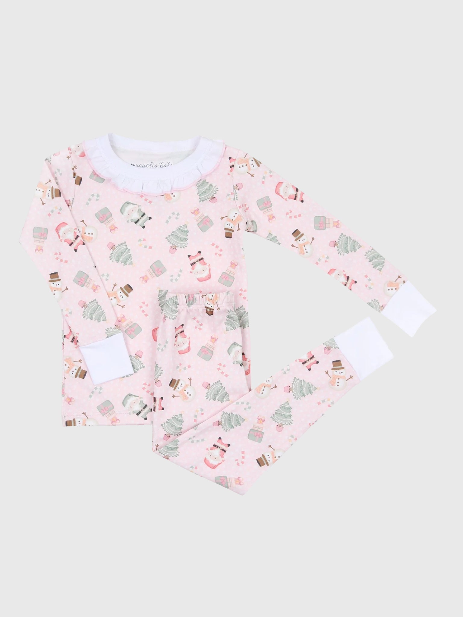 Magnolia Baby Girls' Sweet Little Christmas Ruffle Long Pajama Set - Saint Bernard
