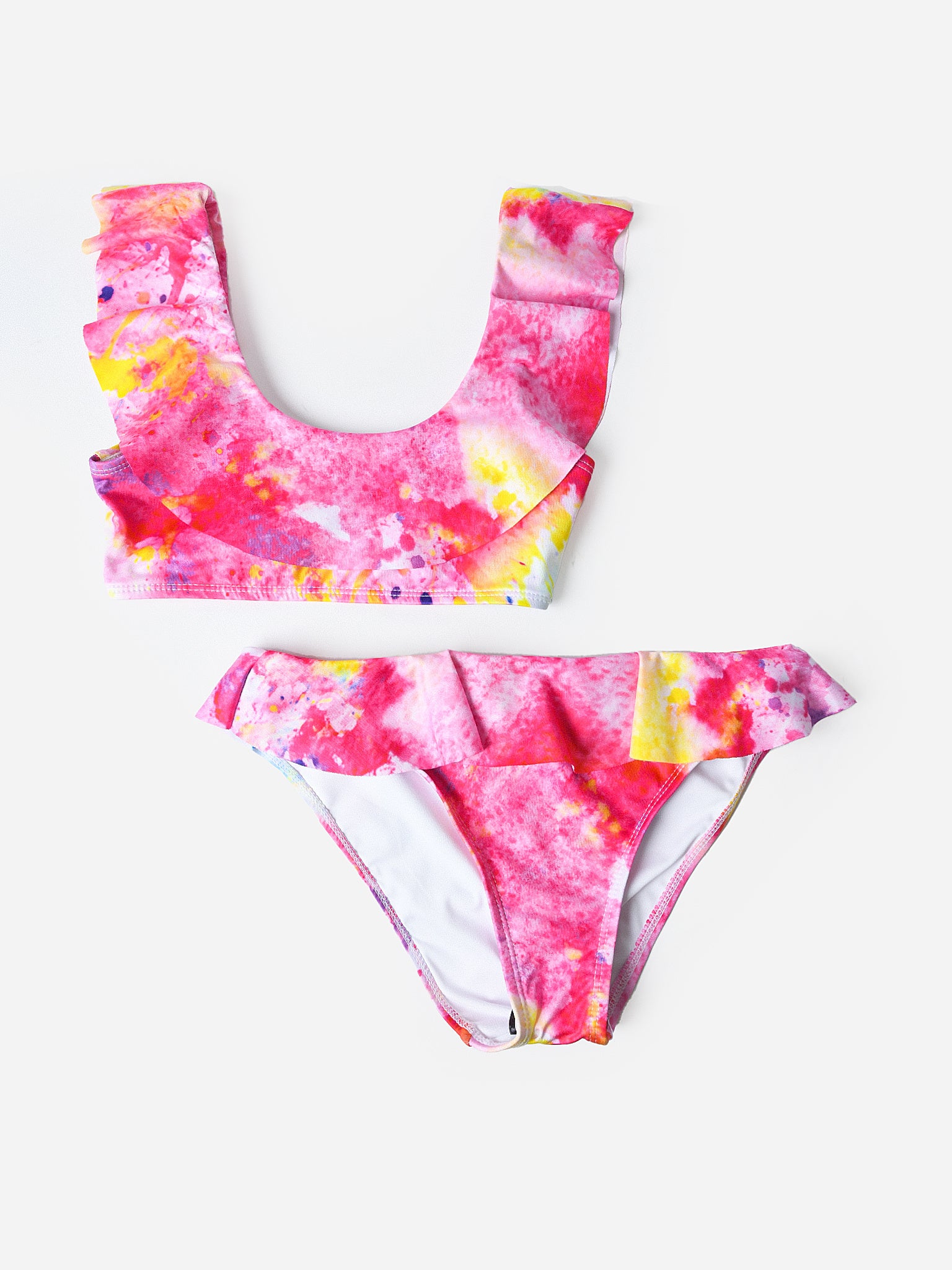 Stella Cove Girls' Ruffle Tie-Dye One-Shoulder Bikini Set - Saint Bernard
