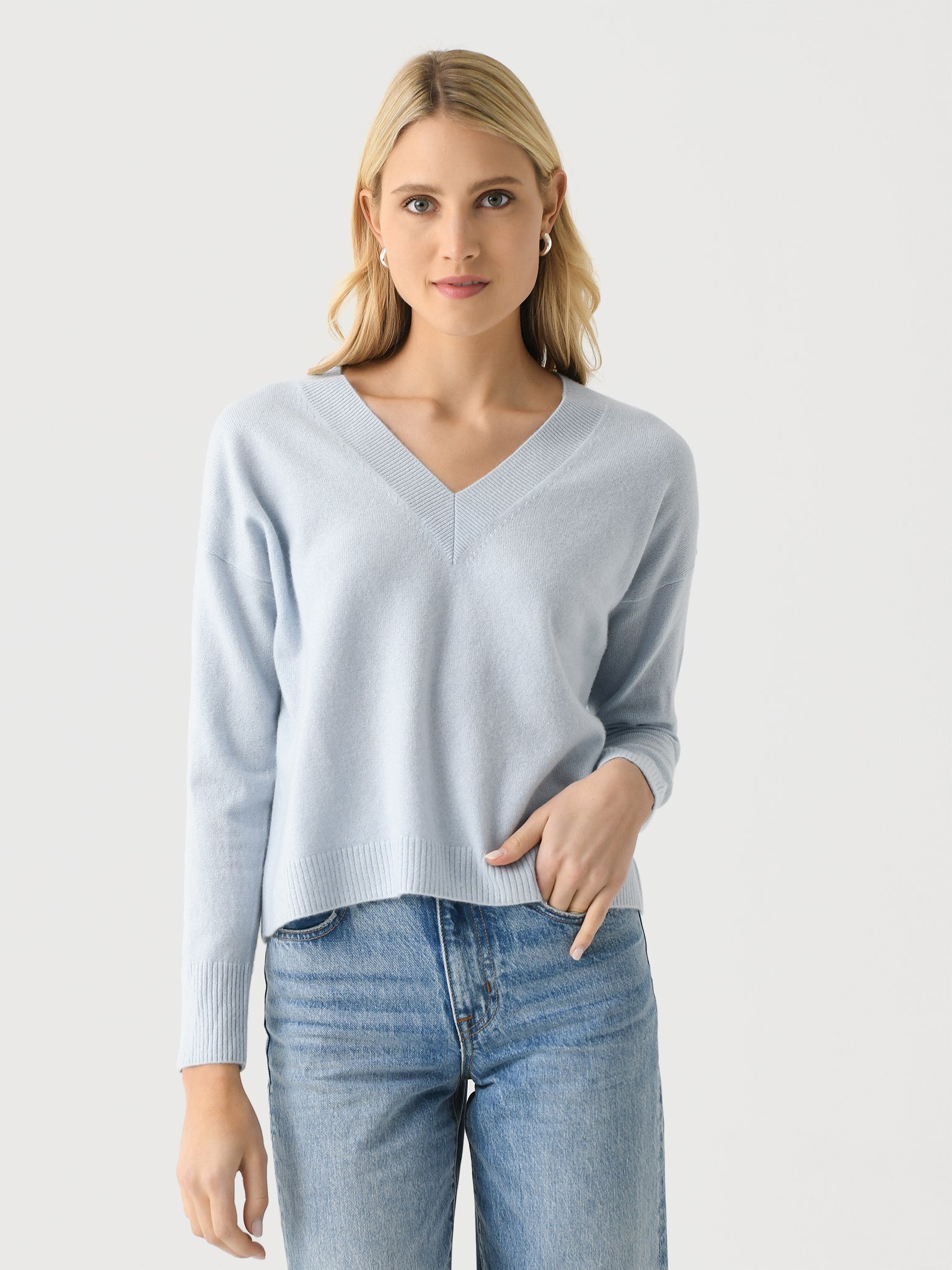 J Society Women's Lurex V-Neck Sweater - Saint Bernard