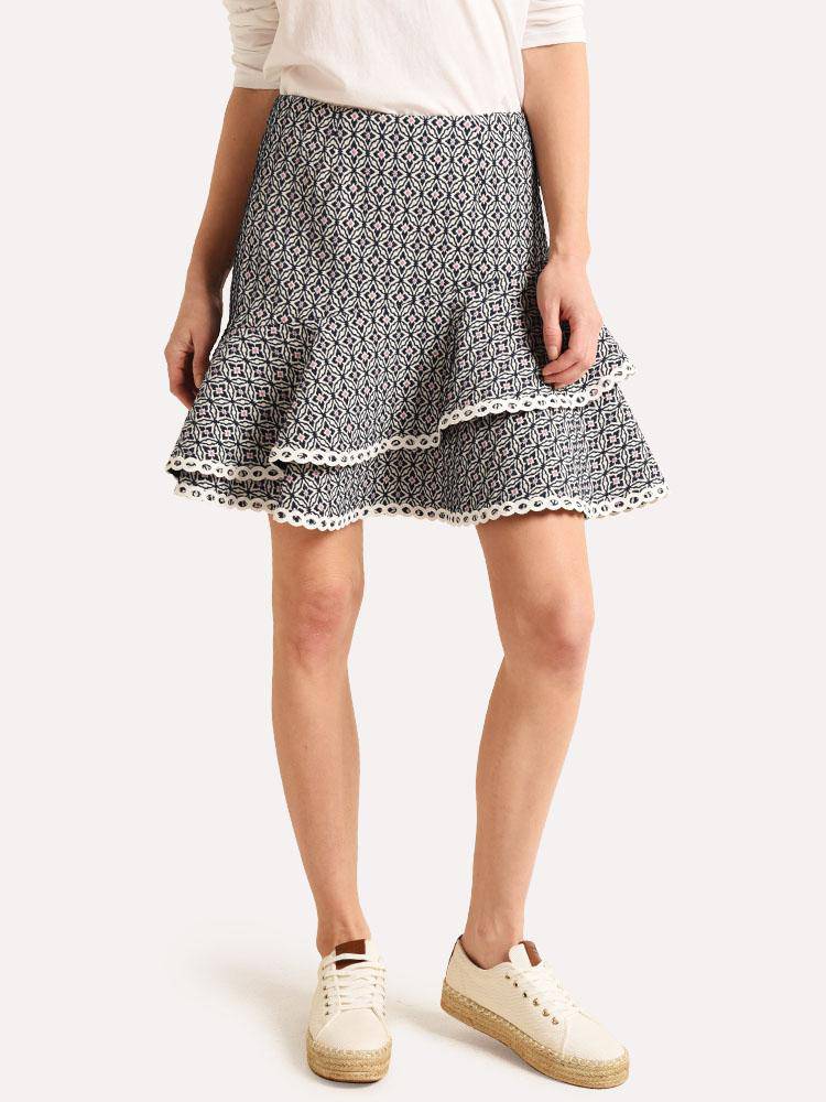 ML Monique Lhuillier Women's Jacquard Ruffle Skirt - Saint Bernard