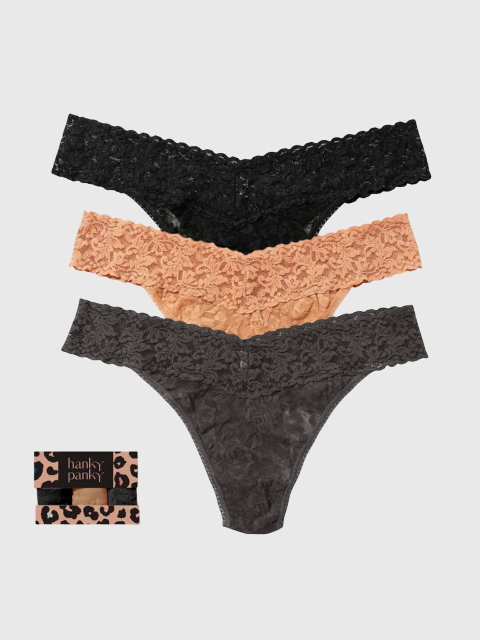Hanky Panky Women's 3-Pack Signature Lace Original Rise Thong Set