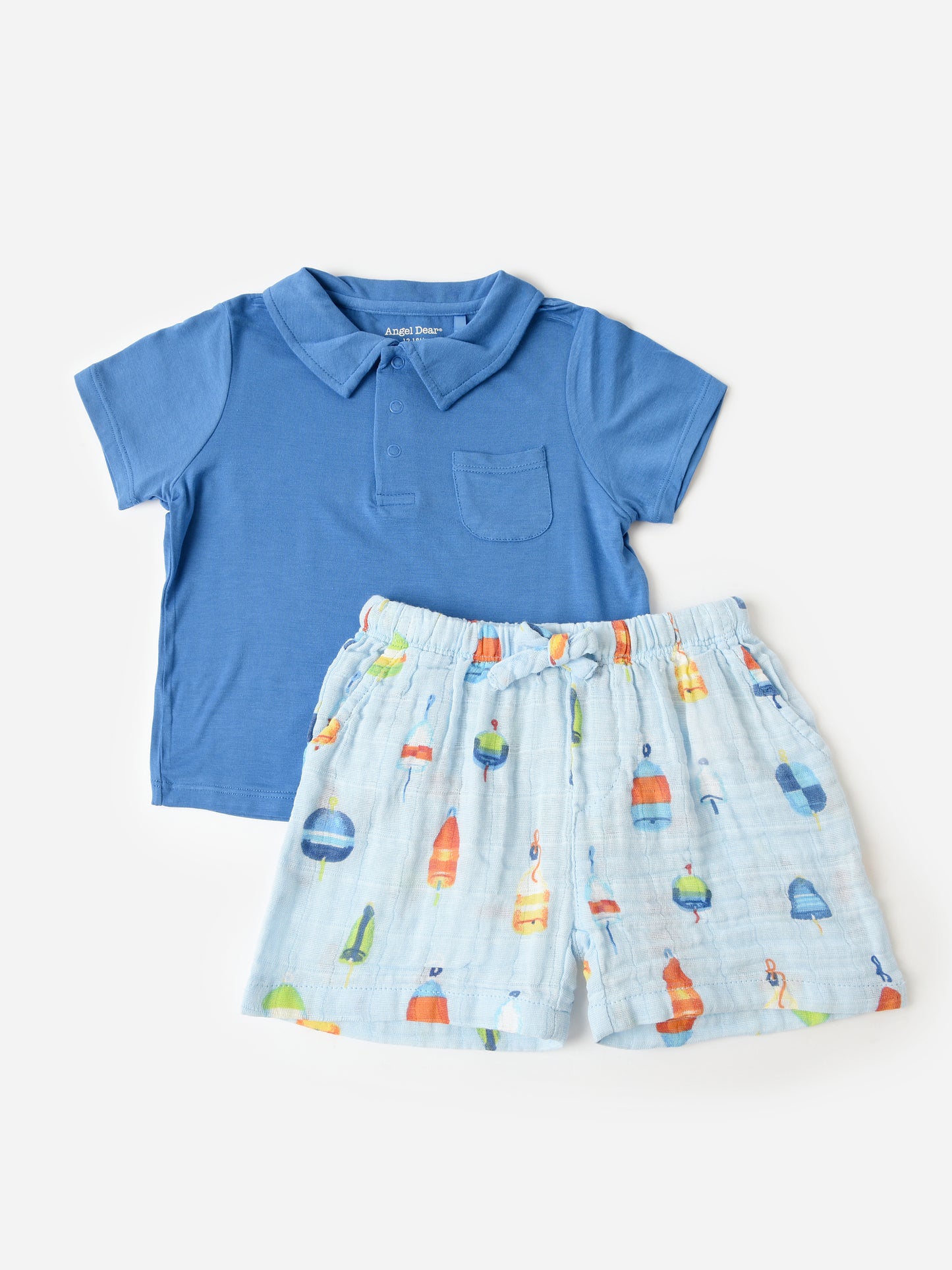 Angel Dear Baby Boys' Muslin Short + Polo Shirt Set