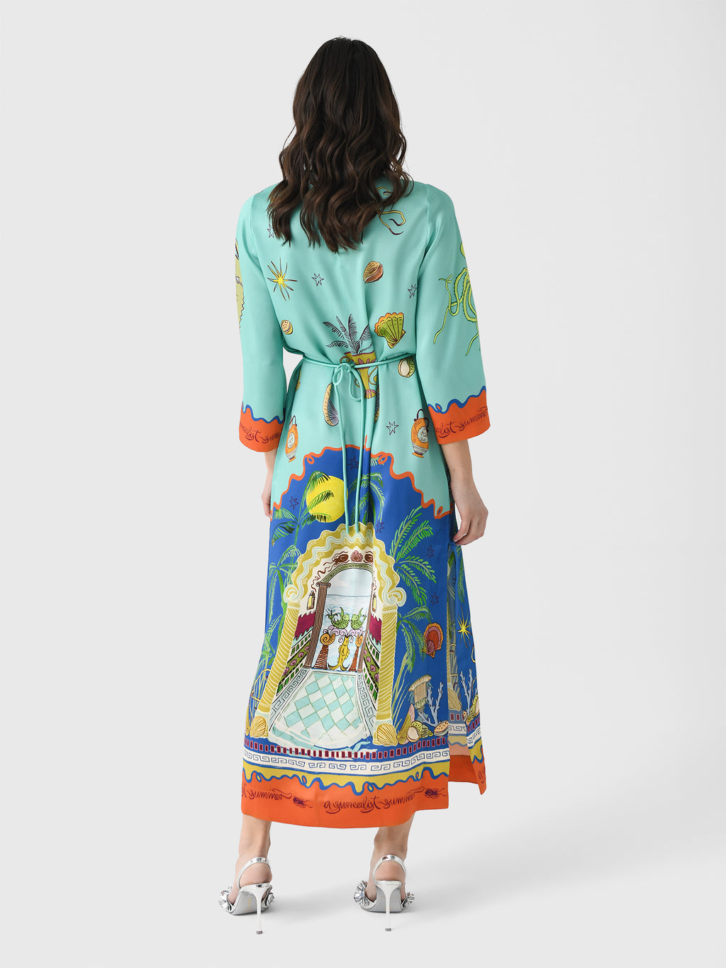 surrealist summer scarf midi dress Alemais Women's Surrealist Summer Midi Silk Dress – Saint Bernard