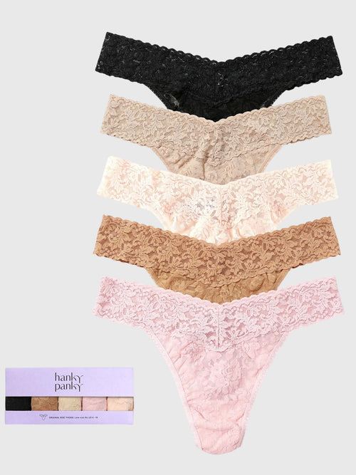 Hanky Panky Women's 5-Pack Signature Lace Low Rise Thong Set - Saint Bernard