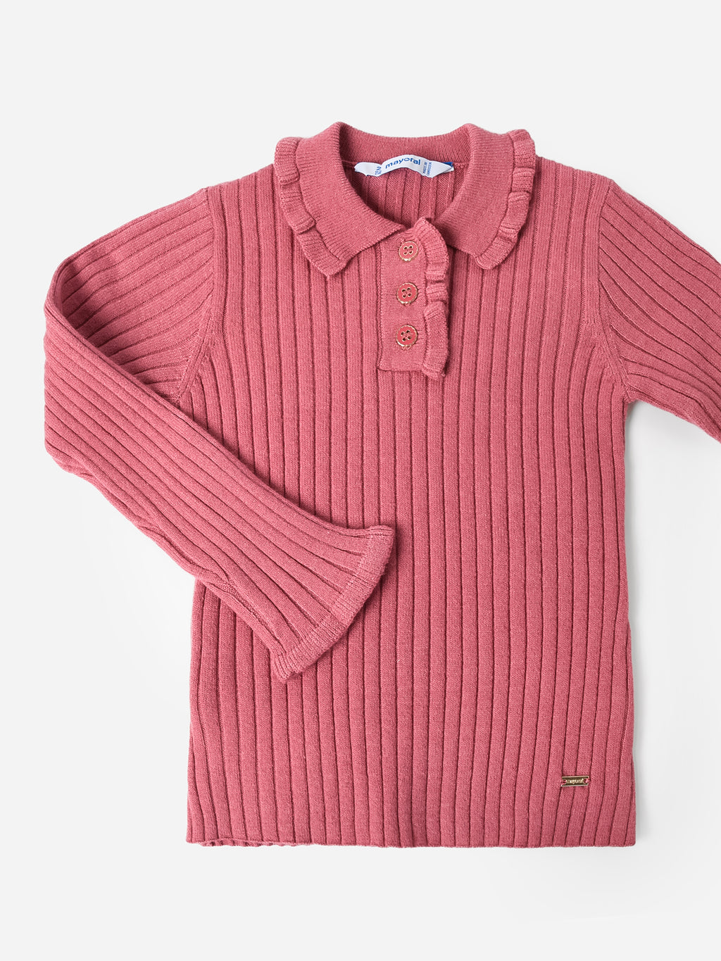 Mayoral Girls' Long Sleeve Ribbed Knit Polo - Saint Bernard