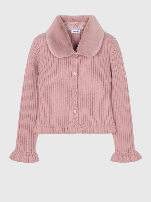 Mayoral Girls' Faux Fur Collar Cardigan