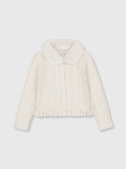 Mayoral Girls' Faux Fur Collar Cardigan