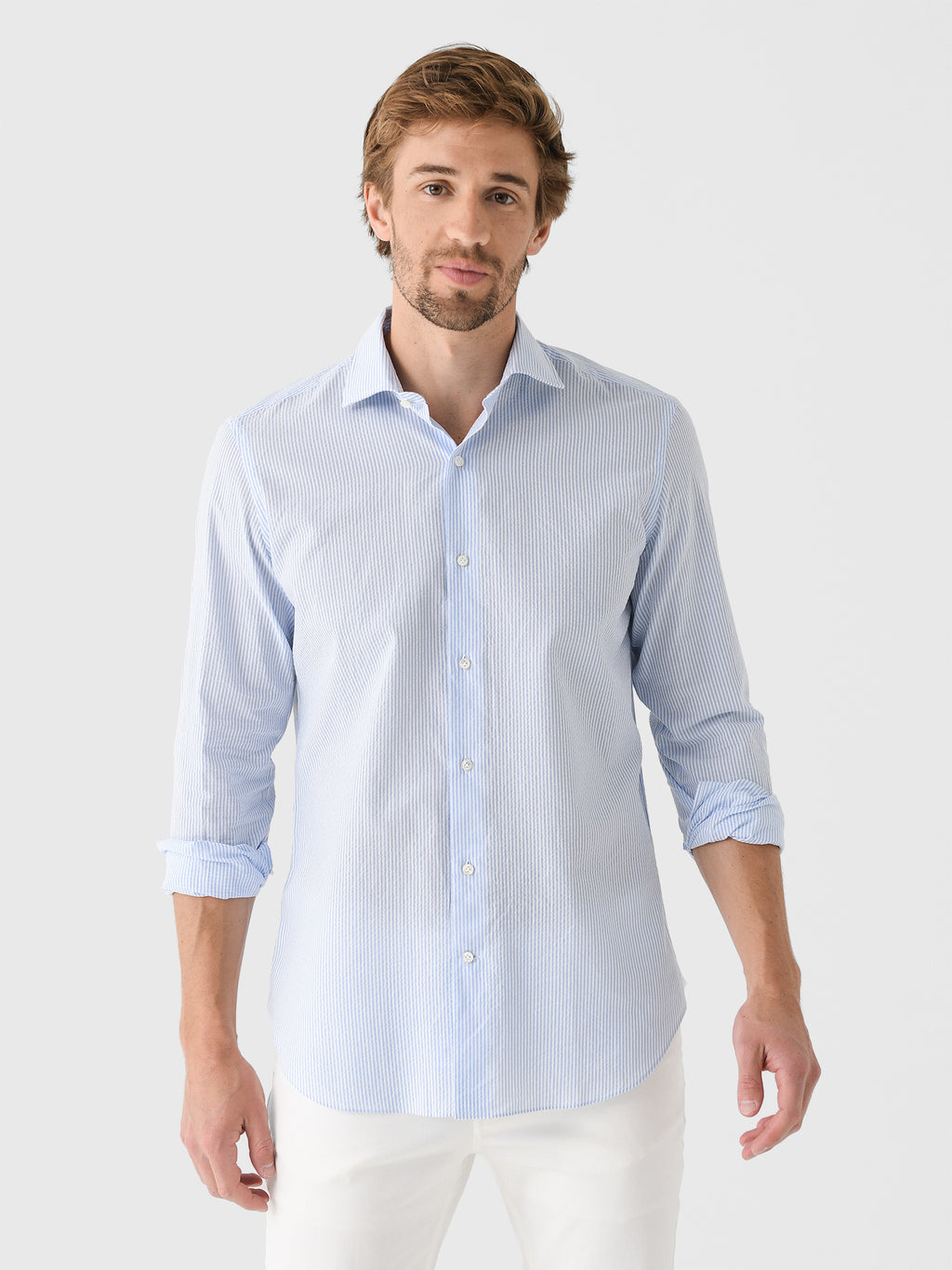 Maria Santangelo Men's Stripe Seersucker Shirt - Saint Bernard
