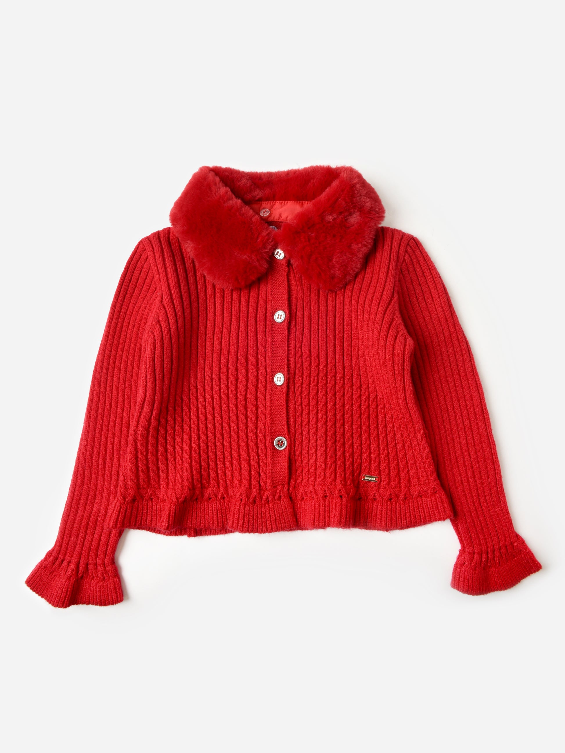 Mayoral Girls' Faux Fur Collar Cardigan - Saint Bernard