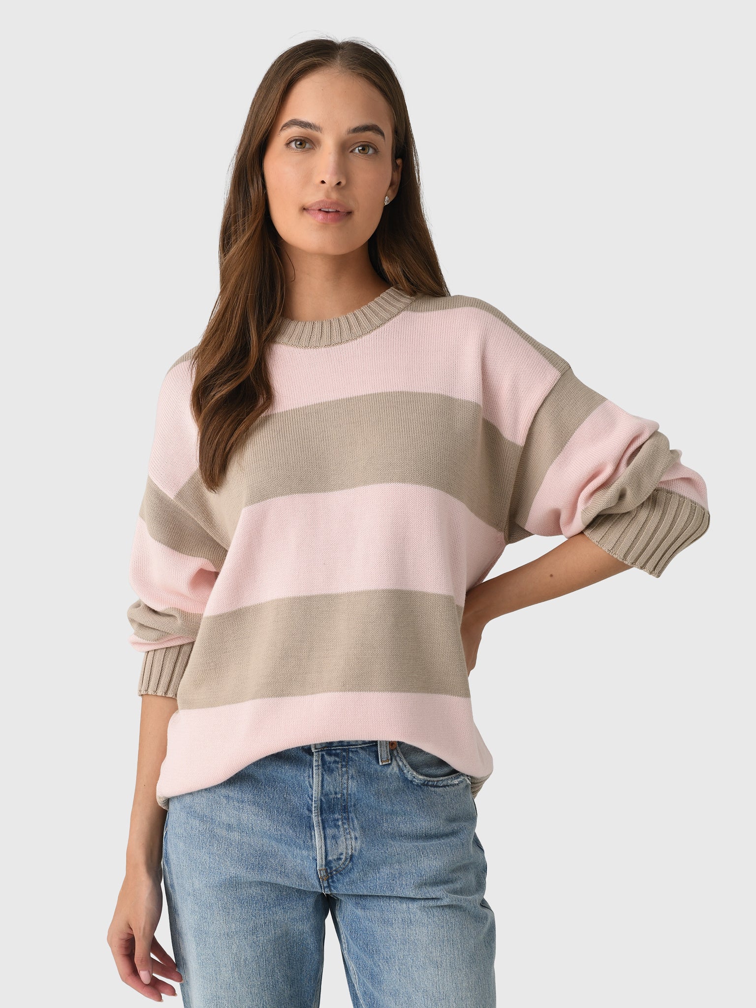 DONNI. Women's The Cotton Knit Stripe Crewneck Sweater - Saint Bernard