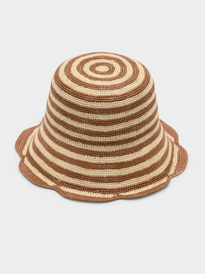 Freya Women's Striped Scallop Crochet Bucket Hat - Saint Bernard