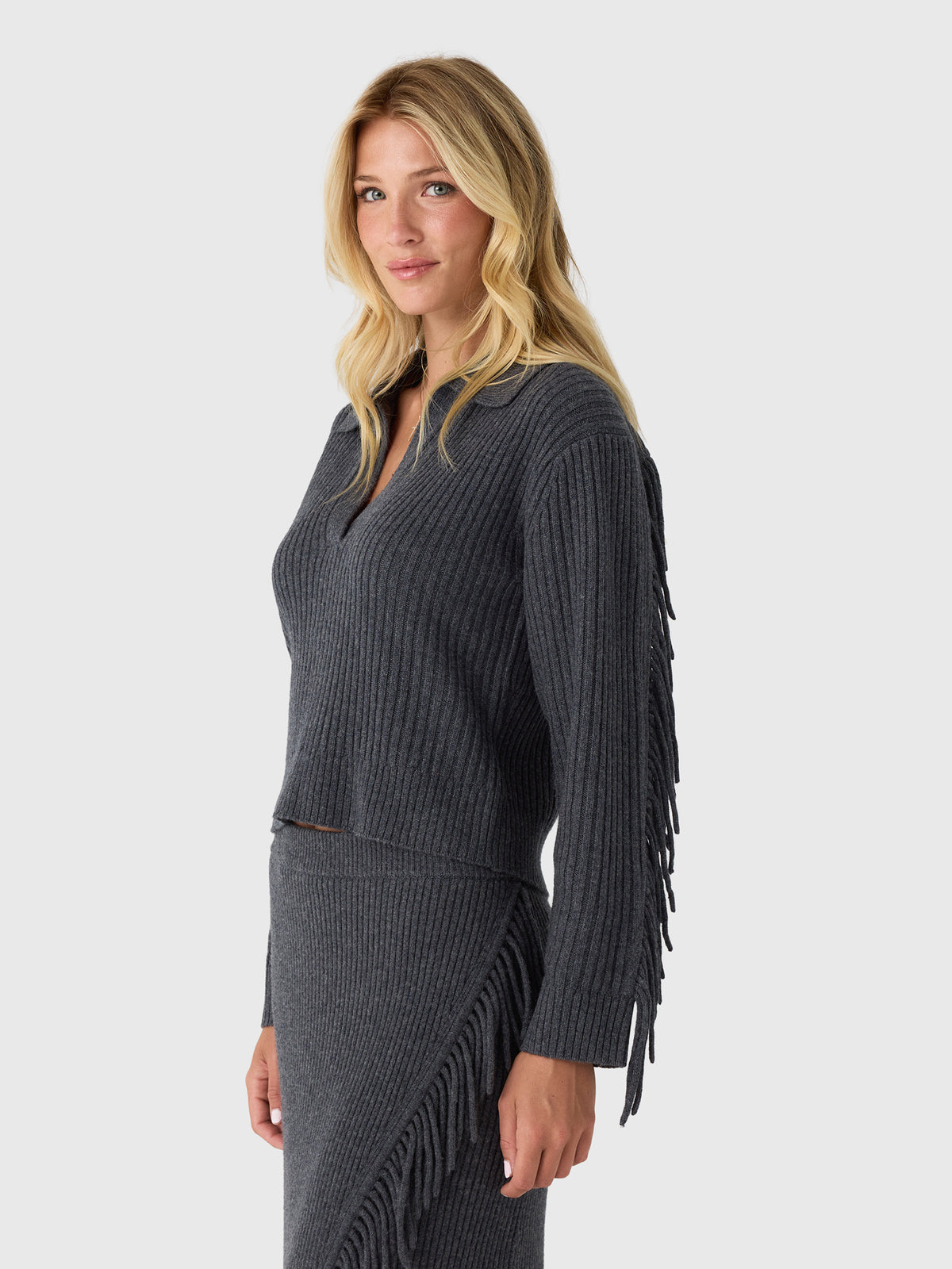 Simkhai Women's Natalia Collared Fringe Sweater - Saint Bernard