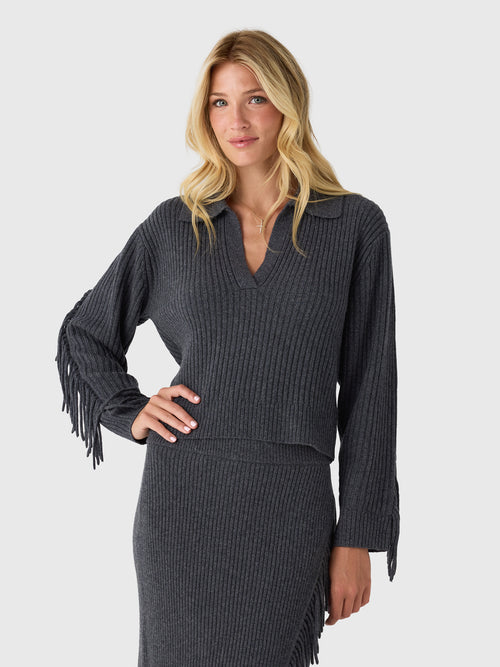Simkhai Women's Natalia Collared Fringe Sweater - Saint Bernard