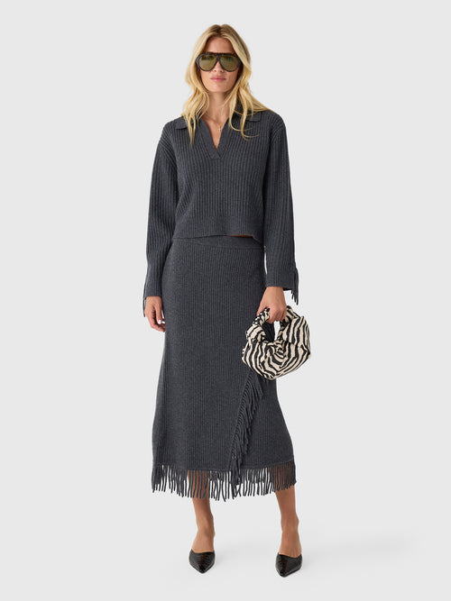 Simkhai Women's Casey Knit Fringe Midi Skirt - Saint Bernard