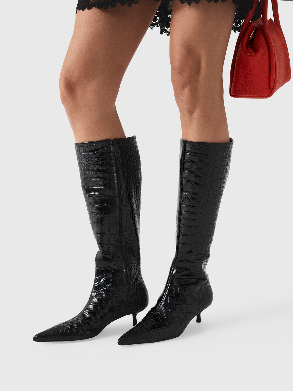 Simkhai Women's Janine Croc-Embossed Leather Knee High Boot - Saint Bernard