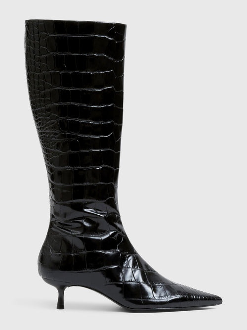 Simkhai Women's Janine Croc-Embossed Leather Knee High Boot