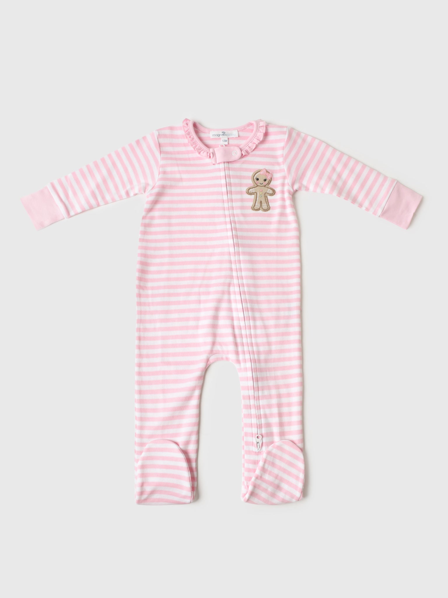 Magnolia Baby Baby Girls' Gingerbread Land Ruffle Zip Footie - Saint Bernard