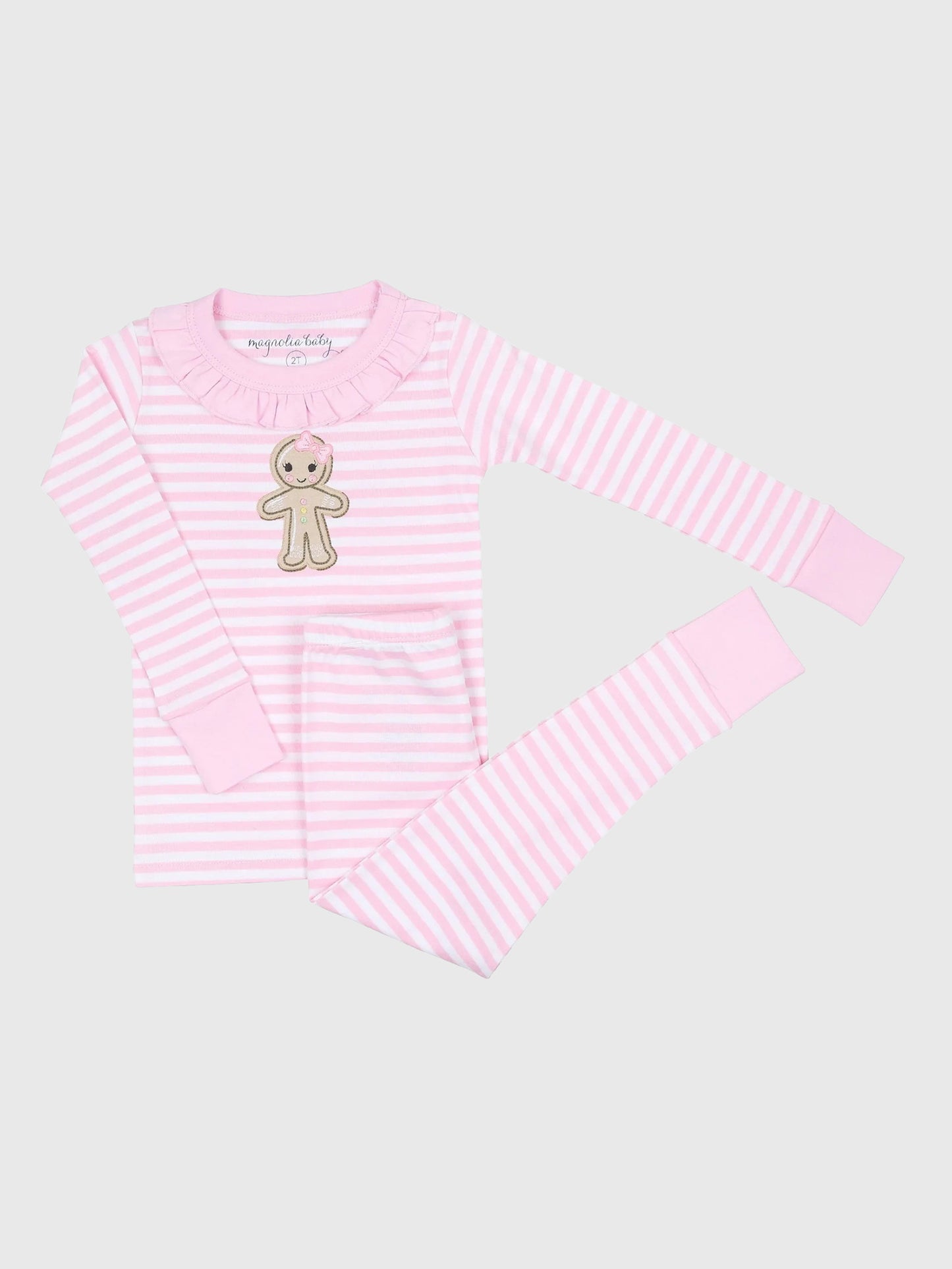 Magnolia Baby Girls' Gingerbread Land Ruffle Long Pajama Set - Saint Bernard