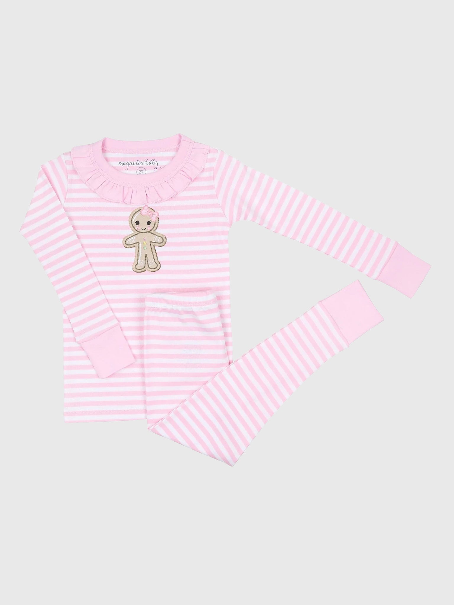 Magnolia Baby Girls' Gingerbread Land Ruffle Long Pajama Set - Saint Bernard