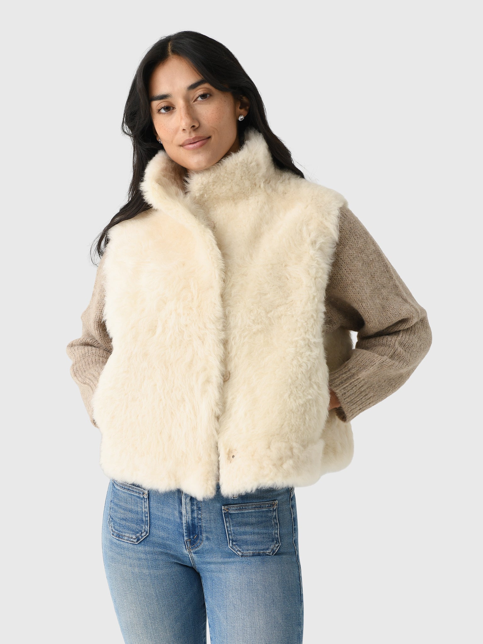 Utzon Women's Victor Reversible Shearling Vest - Saint Bernard