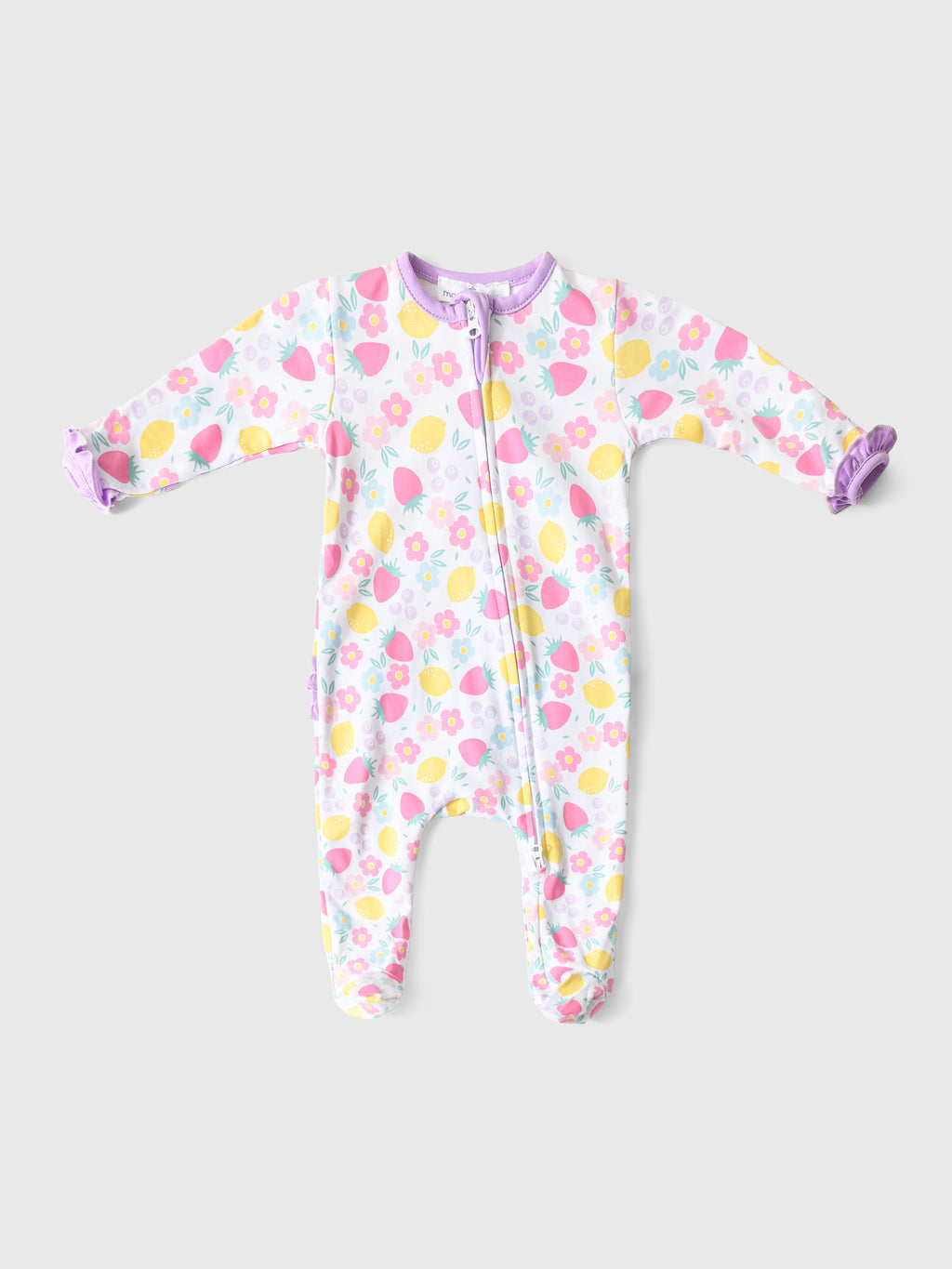 Magnolia Baby Baby Girls Fruity Fun Ruffle Zipper Footie - Saint Bernard