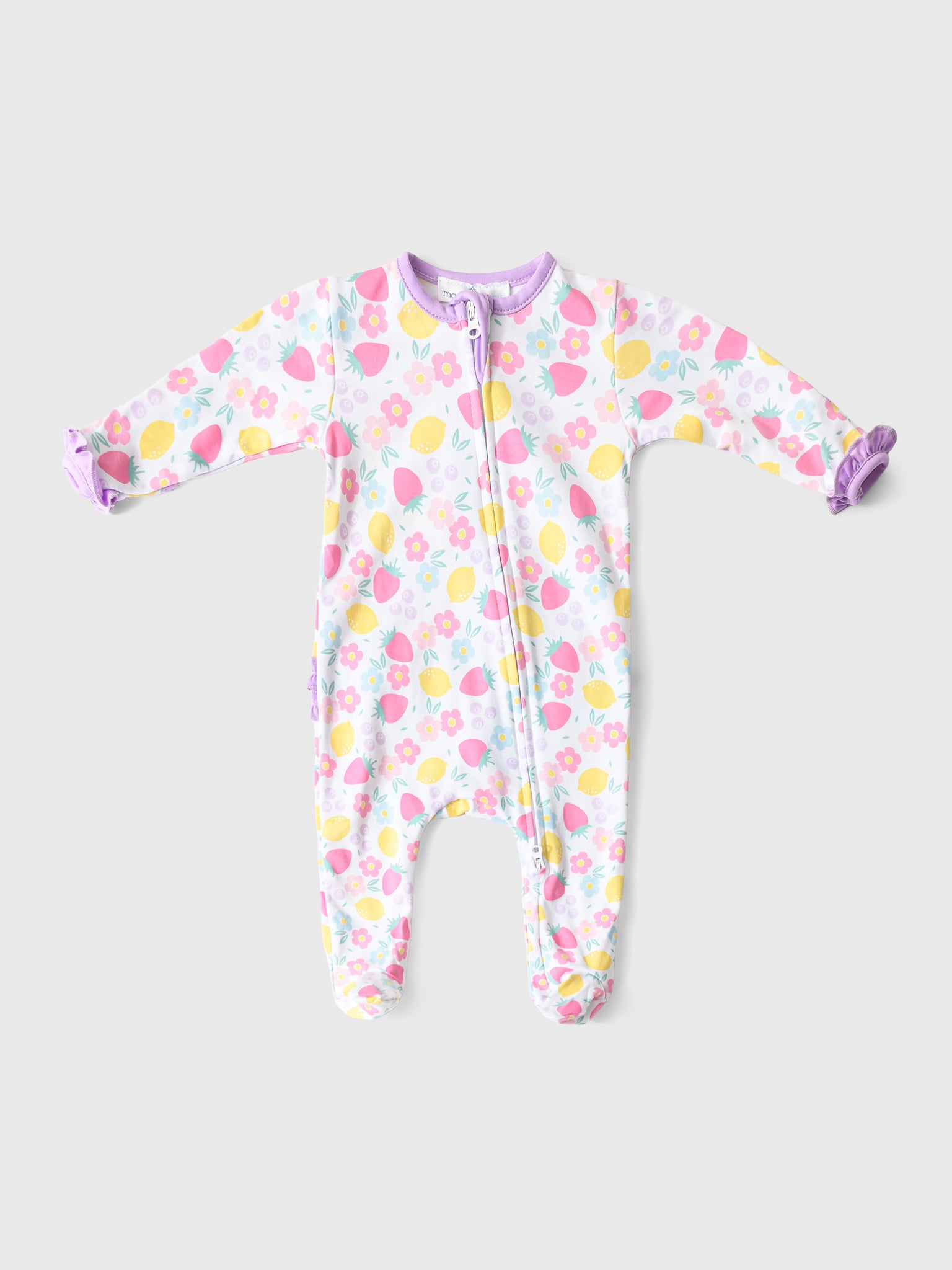 Magnolia Baby Baby Girls Fruity Fun Ruffle Zipper Footie - Saint Bernard