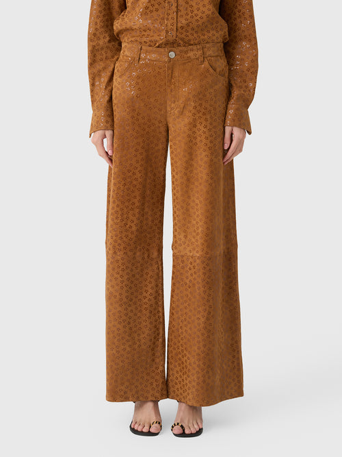 SPRWMN Women's Suede 5 Pocket Wide Leg Pant