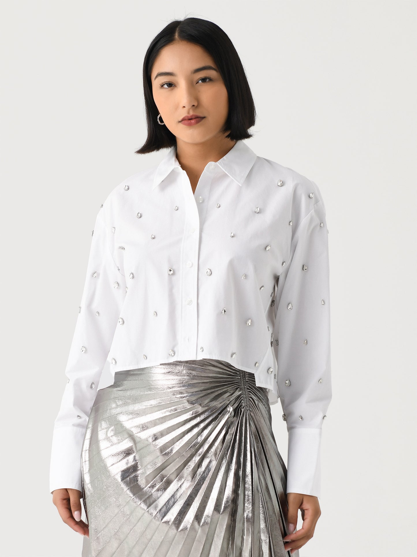 ALC Women's Mackie Embellished Cropped Cotton Shirt - Saint Bernard