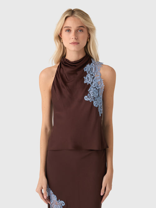 ALC Women's Rose Satin & Lace Top