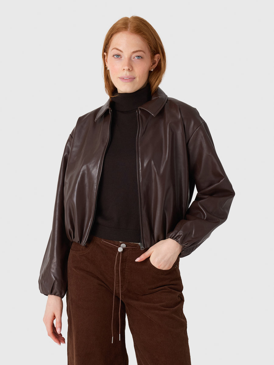 MVG Women's Faux Leather Bomber Jacket