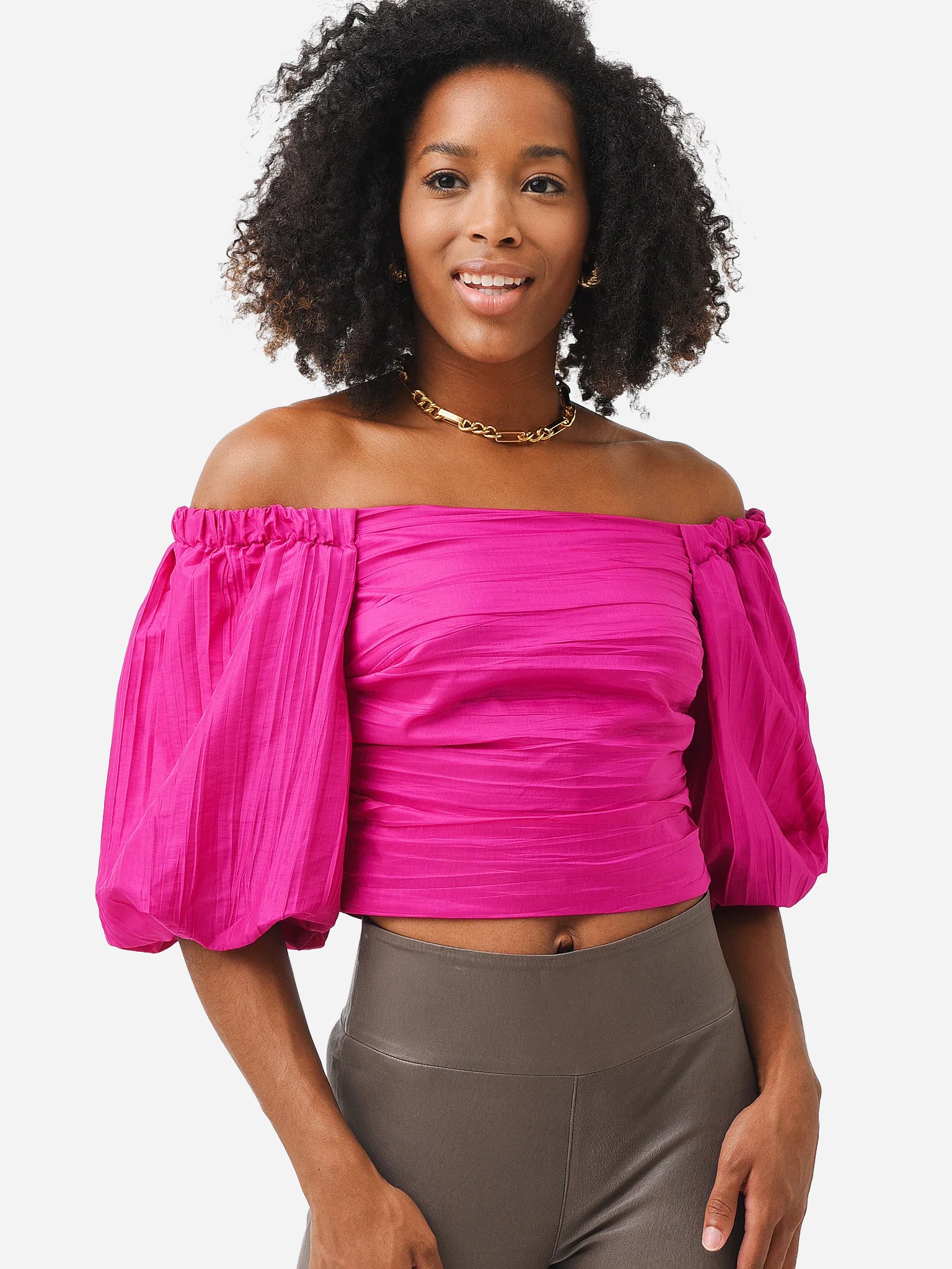 Simkhai Women's Coco Taffeta Pleats Off Shoulder Bustier Top - Saint Bernard