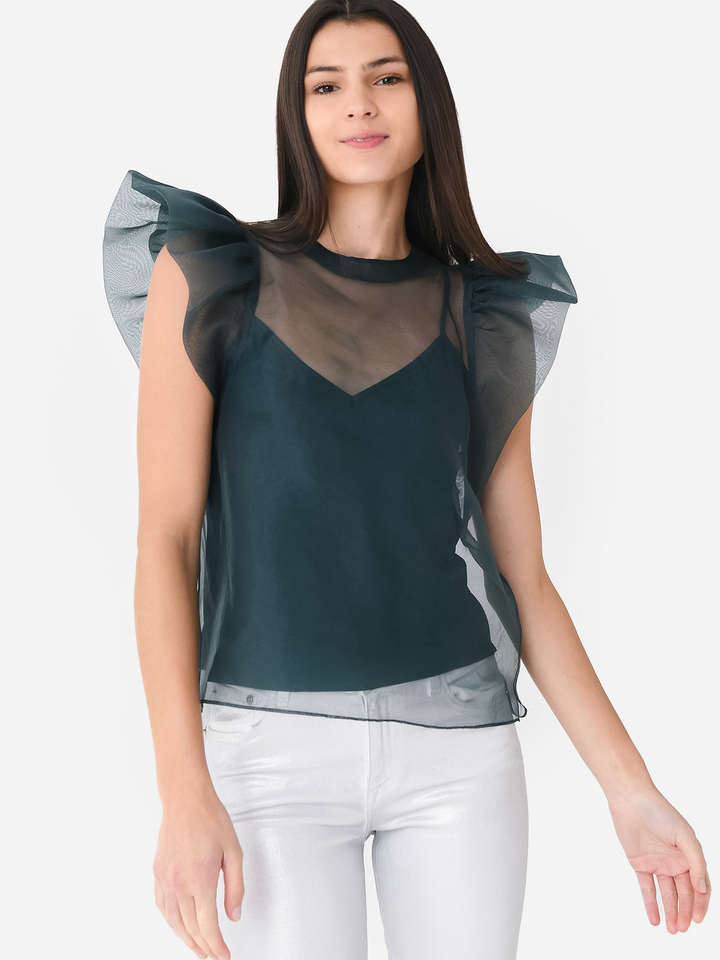 Simkhai Women's Corina Organza Ruffle Top - Saint Bernard