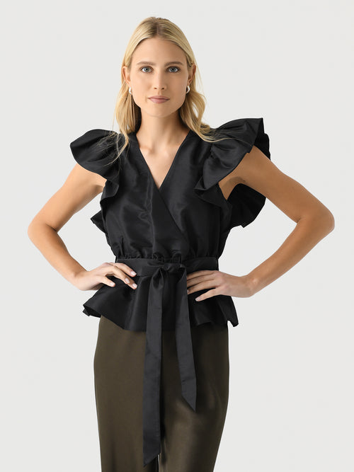 Simkhai Women's Adelaide Ruffle Sleeve Wrap Top