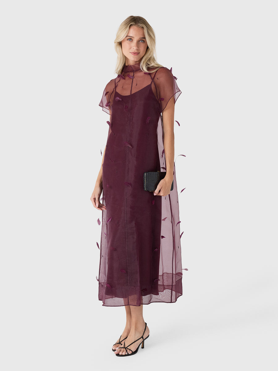 Simkhai Women's Pauline Organza Feather Midi Dress - Saint Bernard
