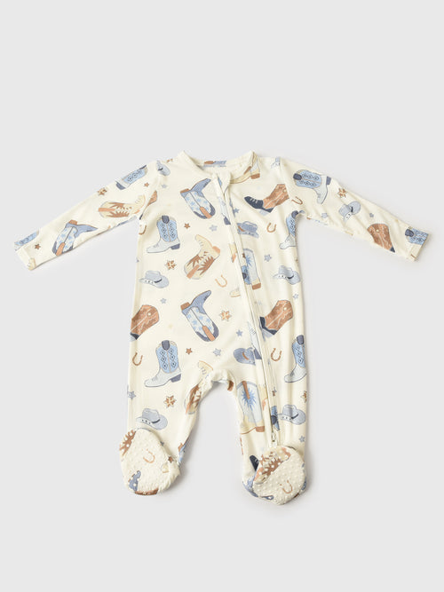 Angel Dear Baby Boys' Cowboy Boots 2-Way Zipper Footie