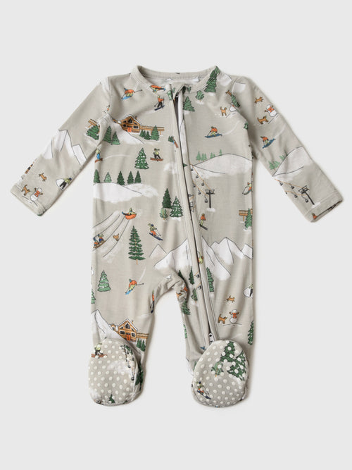 Angel Dear Baby Boys' Winter Fun Skiers 2-Way Zipper Footie