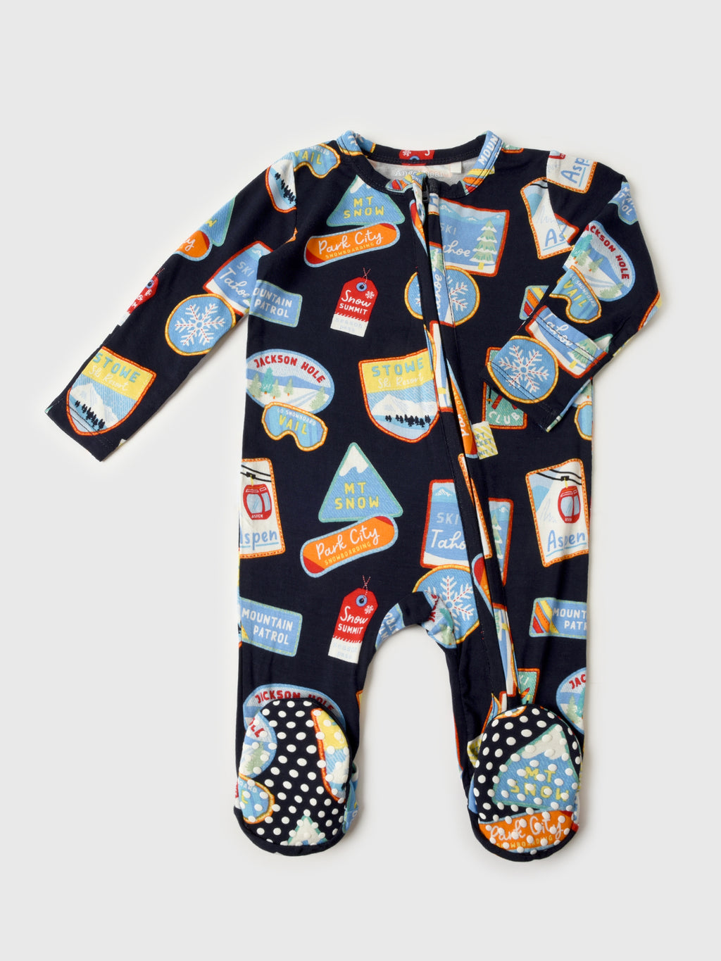 Angel Dear Baby Boys' Vintage Ski Patches 2-Way Zipper Footie - Saint Bernard