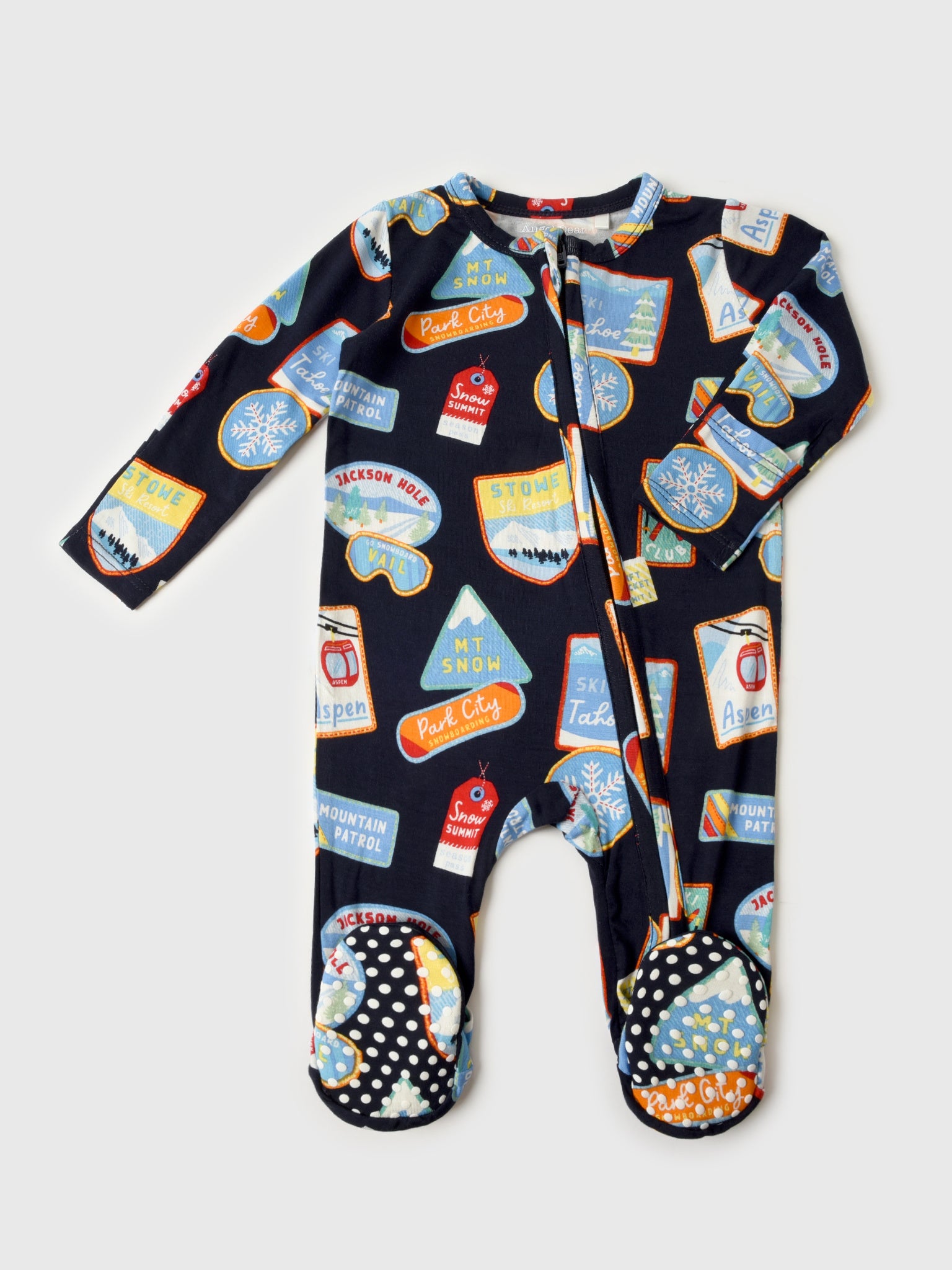 Angel Dear Baby Boys' Vintage Ski Patches 2-Way Zipper Footie - Saint Bernard