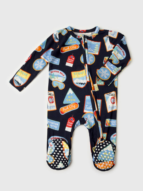 Angel Dear Baby Boys' Vintage Ski Patches 2-Way Zipper Footie