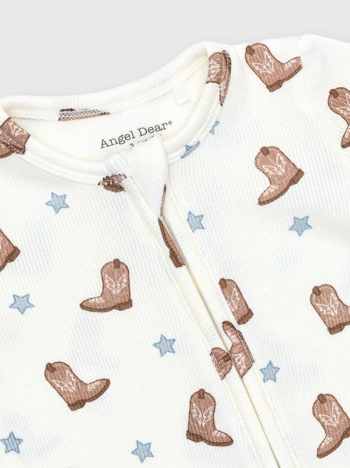 Angel Dear Baby Boys' Mini Cowboy Boots 2-Way Zipper Footie - Saint Bernard
